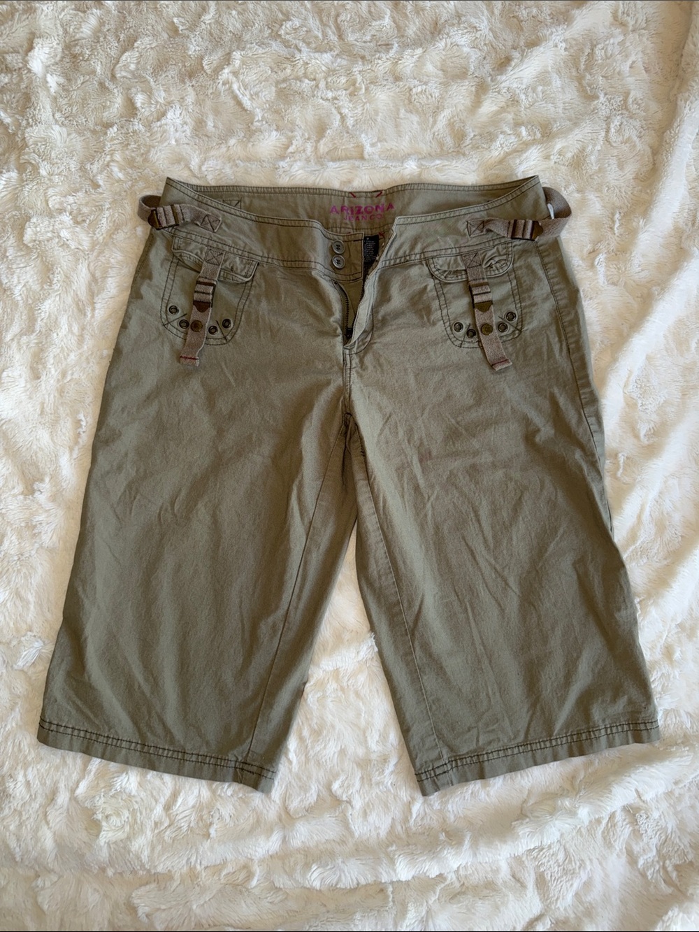 Arizona Jean Company Olive Cargo Shorts with Side Buckles